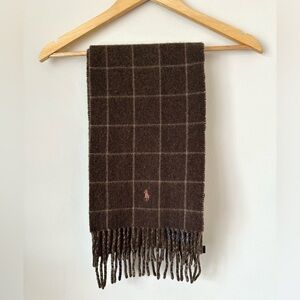 VTG 90s Polo Ralph Lauren Checkered Lambs Wool Scarf Muffler Pony Logo Quiet Lux